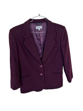 L.L.Bean Womens Wool Blazer Jacket Size 10P Burgundy Wine Red Vintage 2 Button